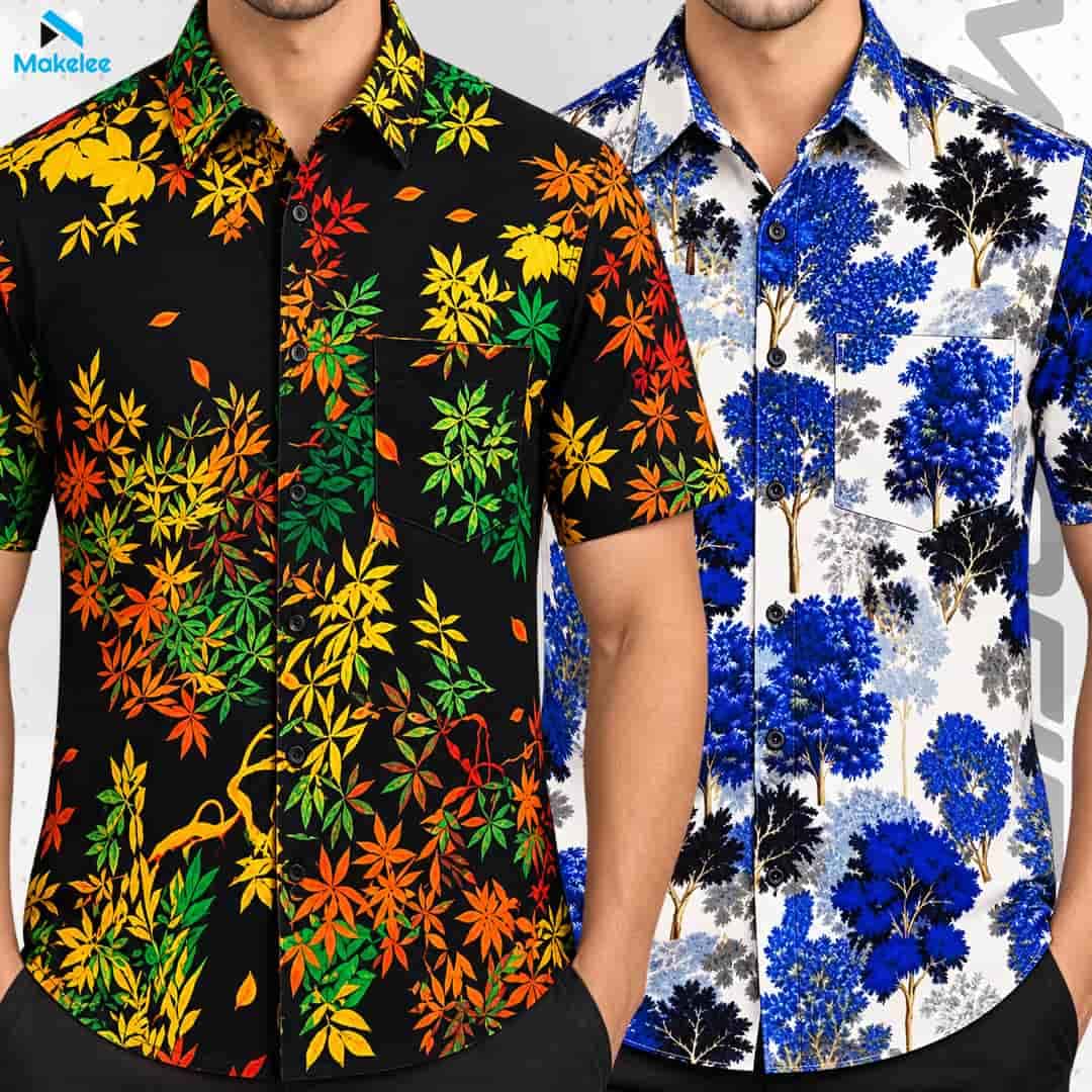 Premium 2-Piece Microfiber Shirt Combo - Black Floral & White-Blue Floral