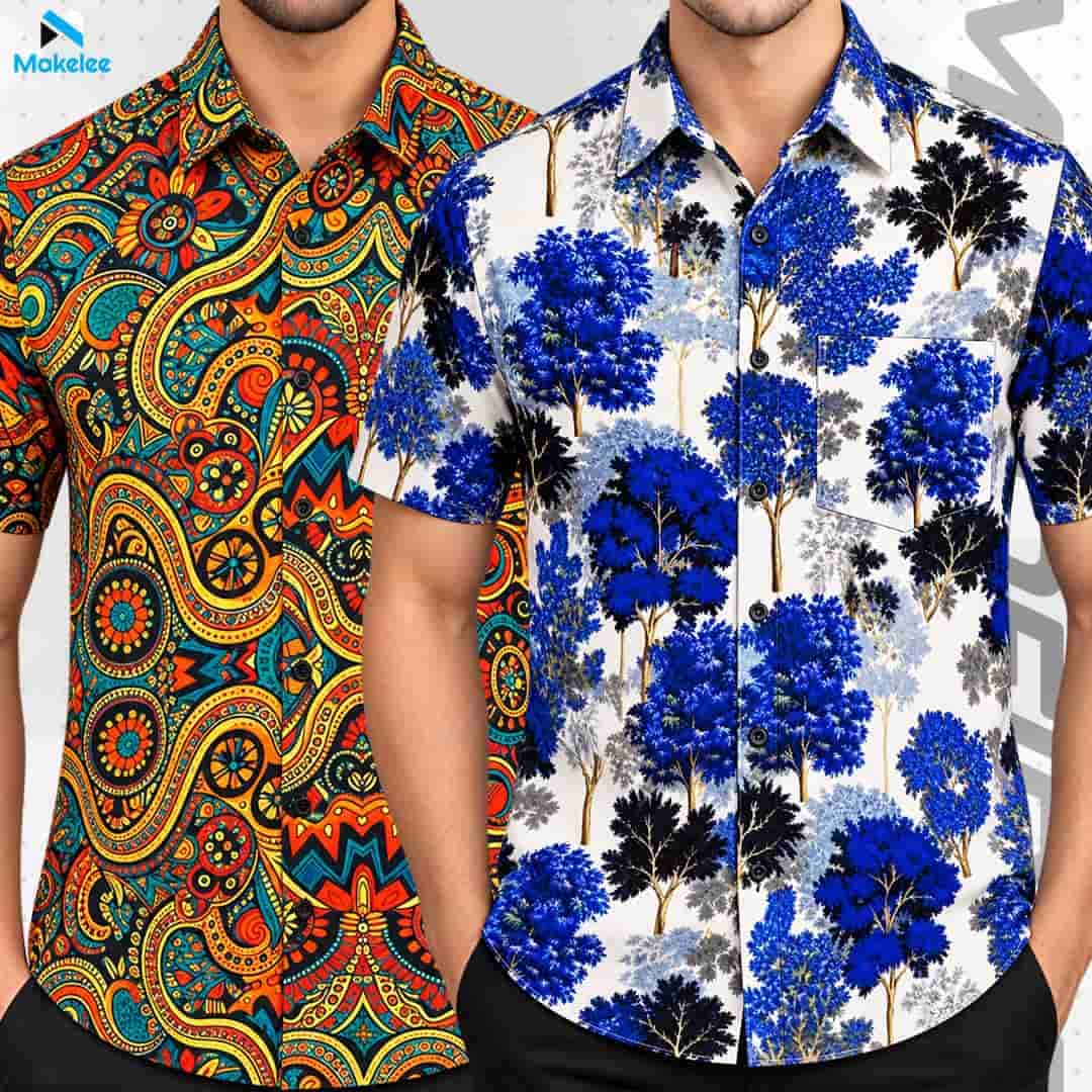Premium 2-Piece Microfiber Shirt Combo - Multicolor & White-Blue Floral