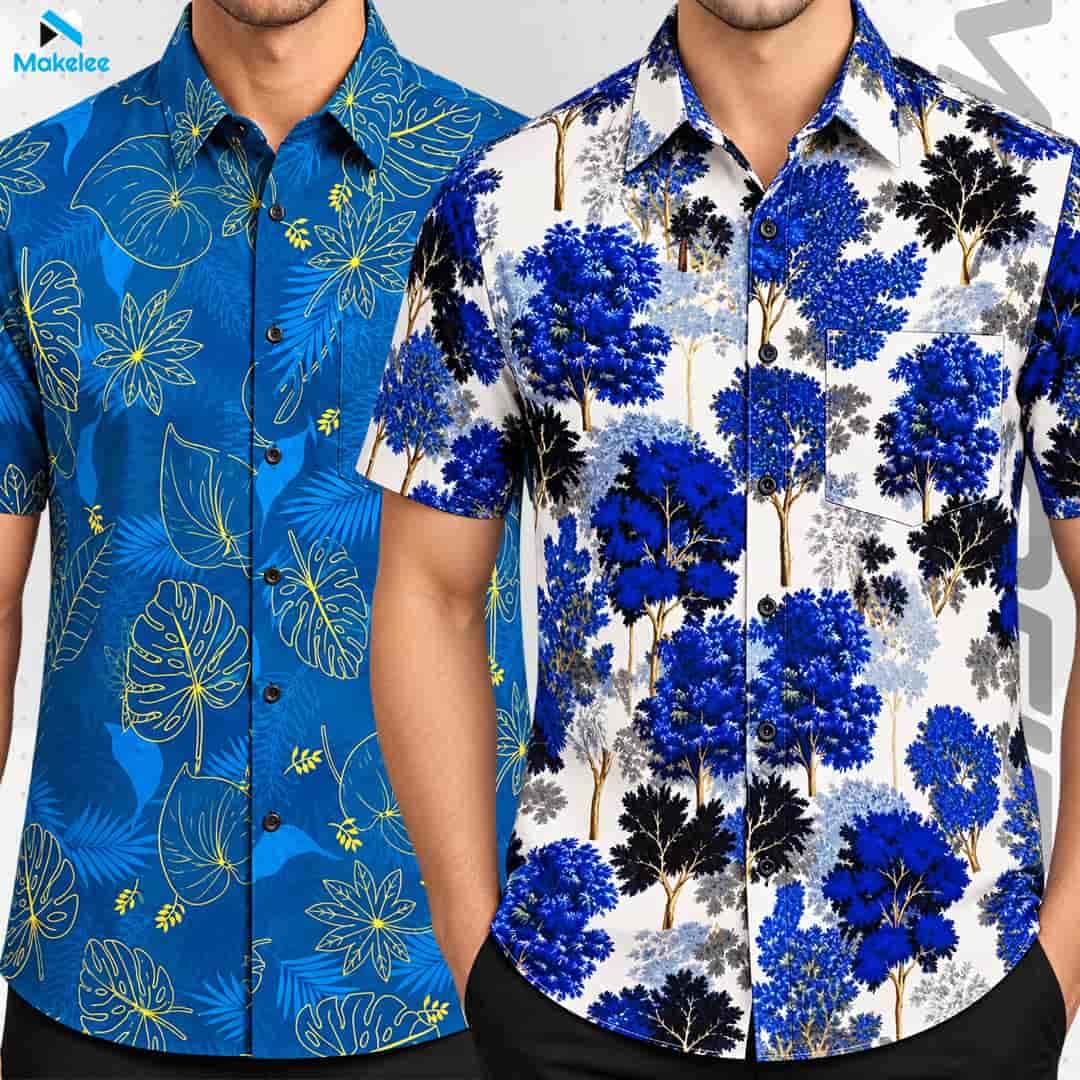 Premium 2-Piece Microfiber Shirt Combo - Petrol Blue & White-Blue Floral