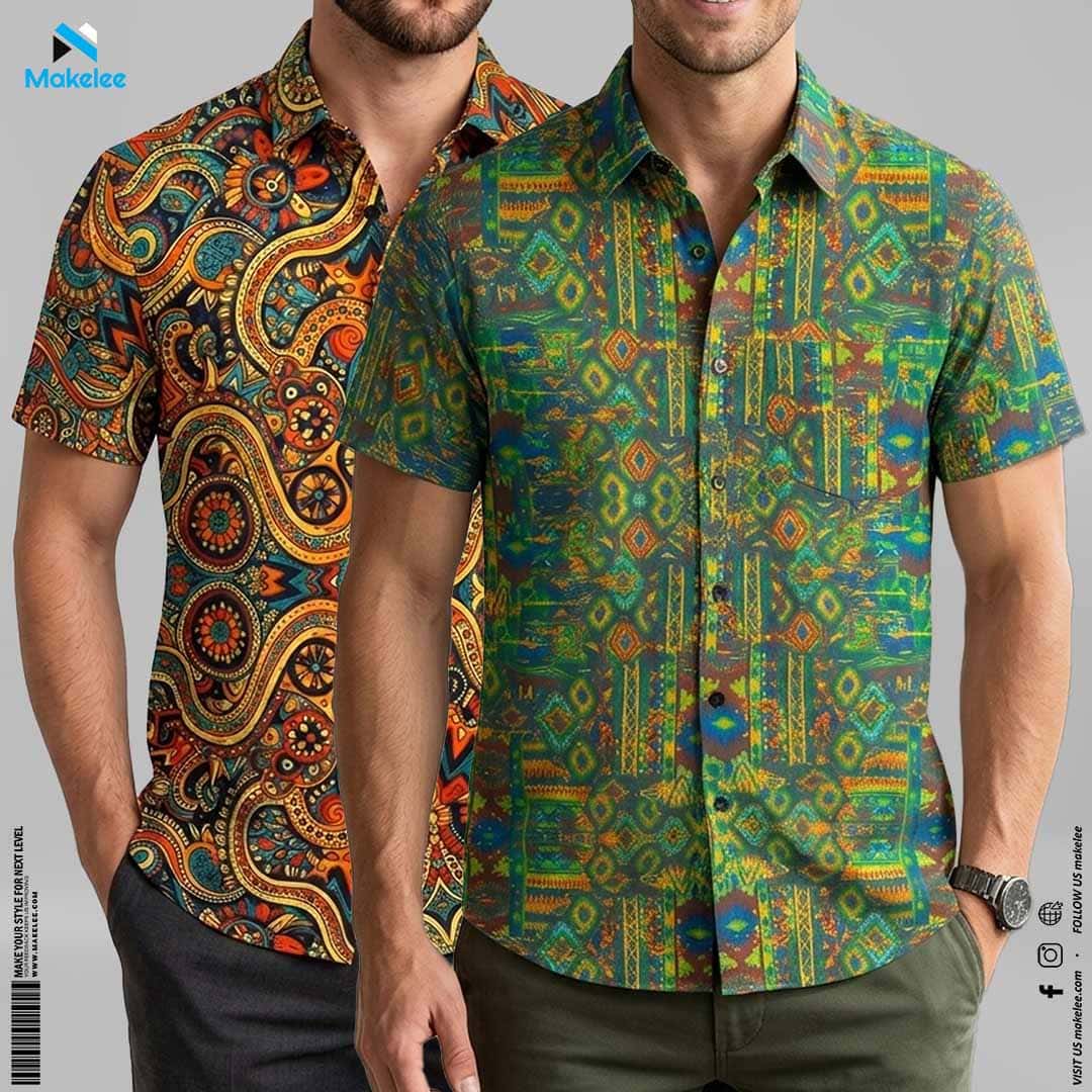 Mens Premium Microfiber Shirt 2 Pcs - Green Ethic & Multicolor
