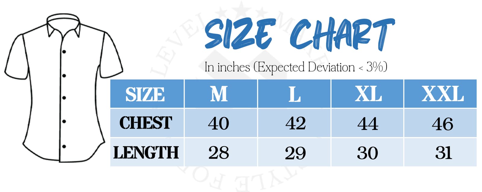 Mens Premium Microfiber Shirt 2 Pcs - Black Ethic & Multicolor size chart