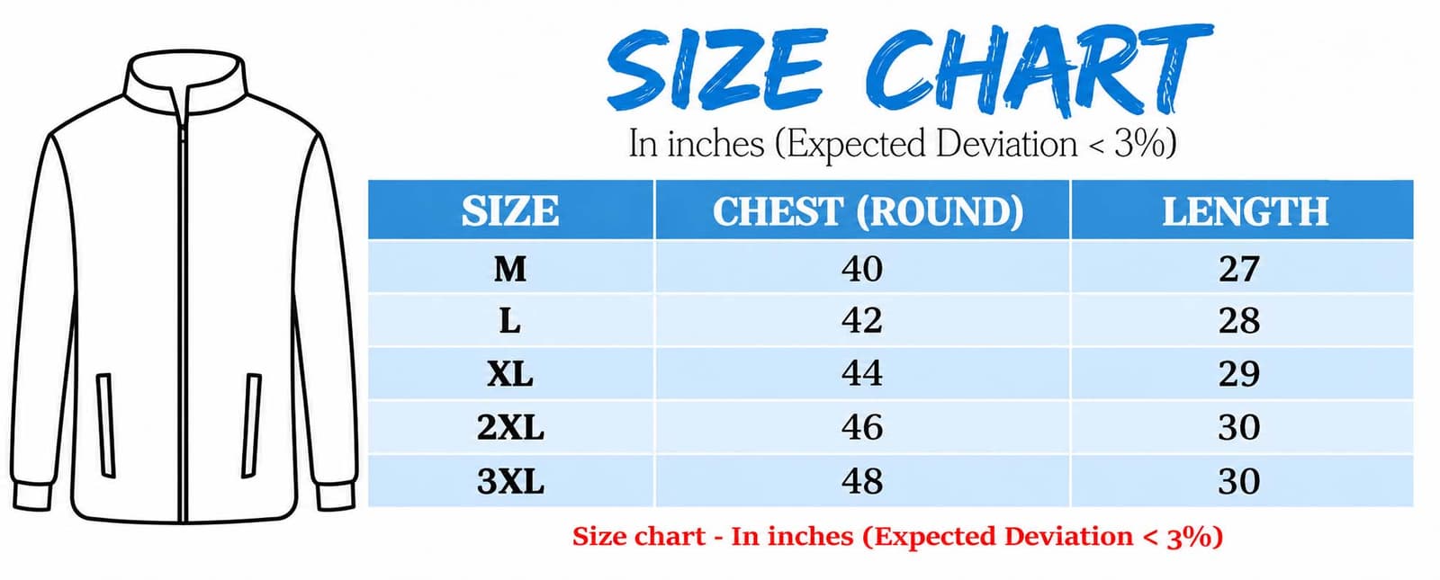 Makelee Winter Suskin Full Sleeve Jacket - Biscuit size chart