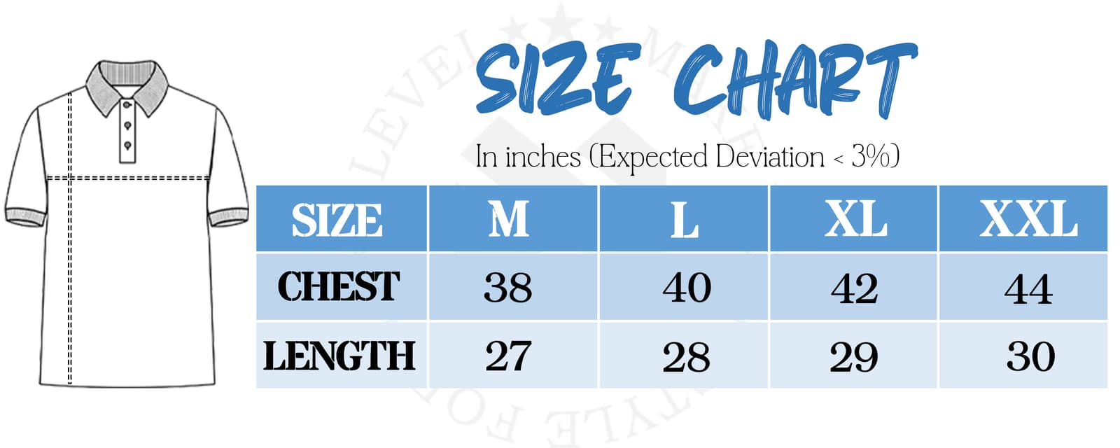 Premium Mash Polo Shirt 2 pcs Combo size chart