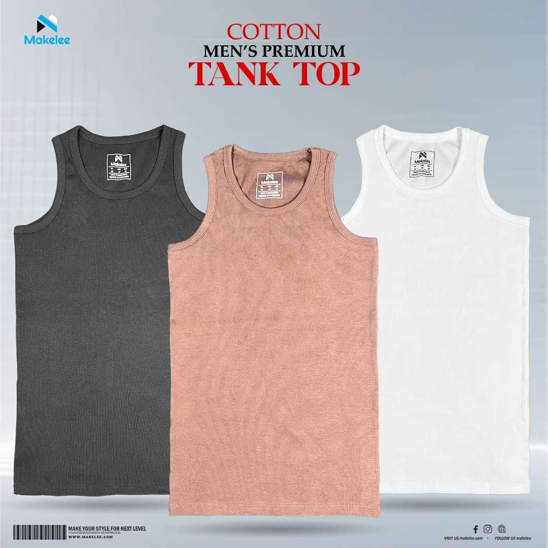 Premium Rib Cotton Tank Top – 3 Pcs Combo (Black, White & Coffee)